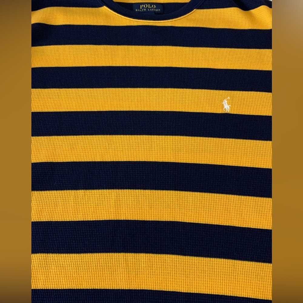 Polo Ralph Lauren Navy Blue and Yellow Striped Waffle Knit Sleep Shirt XL - Picture 3 of 5